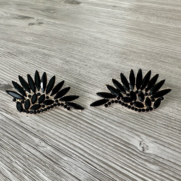 Vici Swan Crystal Drop Earrings in Black - Picture 7 of 15
